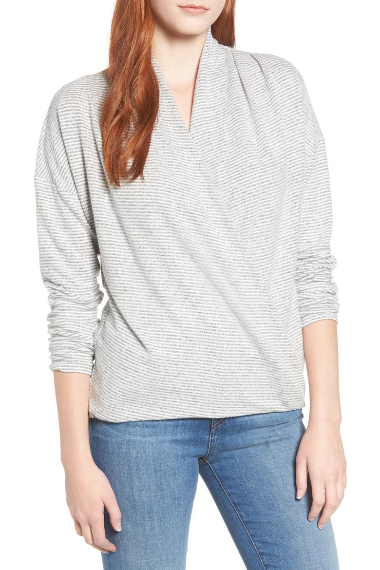 Gibson x Living in Yellow Diana Cozy Knit Wrap Top (Nordstrom Exclusive), Main, color, GREY/ IVORY