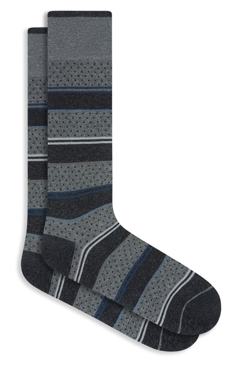 Bugatchi Stripe Mercerized Cotton Blend Dress Socks, Main, color, Black