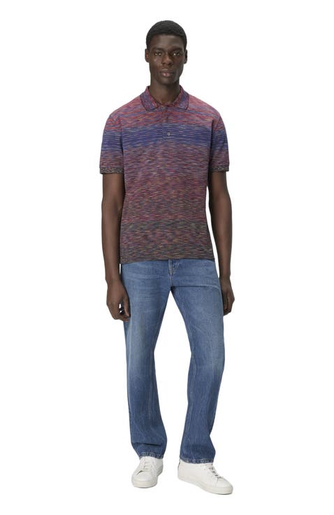 Short Sleeve Polo With Flame Knit