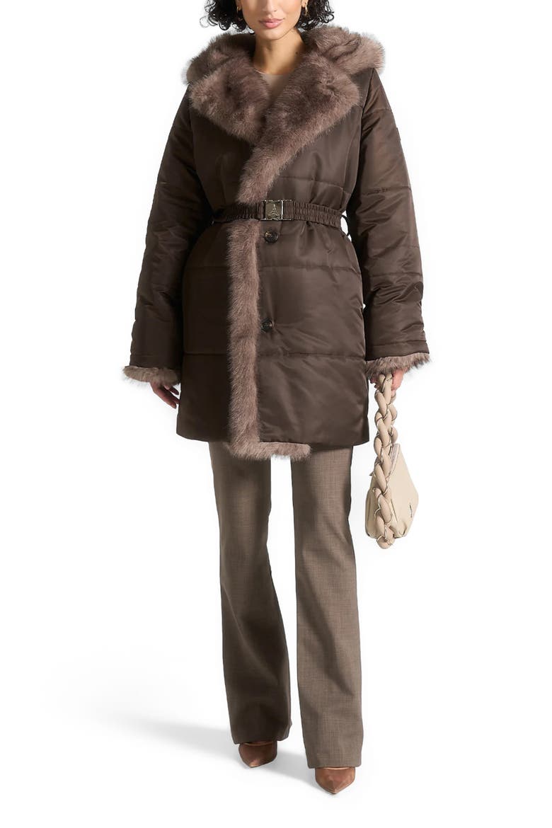 Alima Fur Longline Belted Coat, Alternate, color, Brown