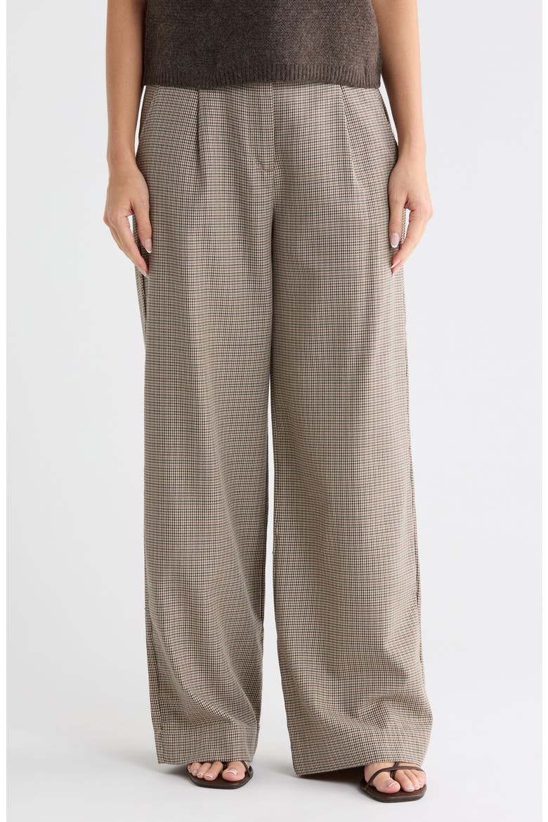 Plaid Pleat Front Wide Leg Trousers, Main, color, OATMEAL/ HUNTER PLAID