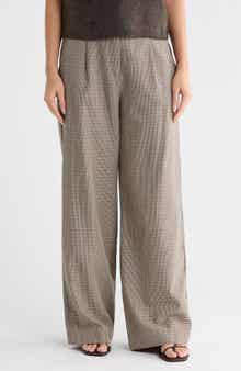 Plaid Pleat Front Wide Leg Trousers