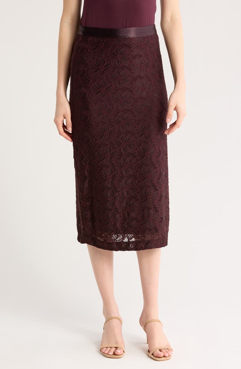 Derek Lam 10 Crosby Marjorie Floral Lace Pencil Skirt, Main, color, Aubergine