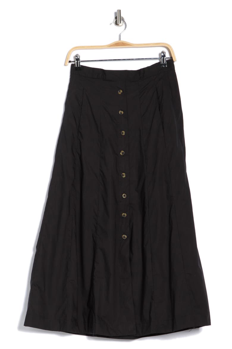 Button Front Cotton Midi Skirt, Alternate, color, BLACK