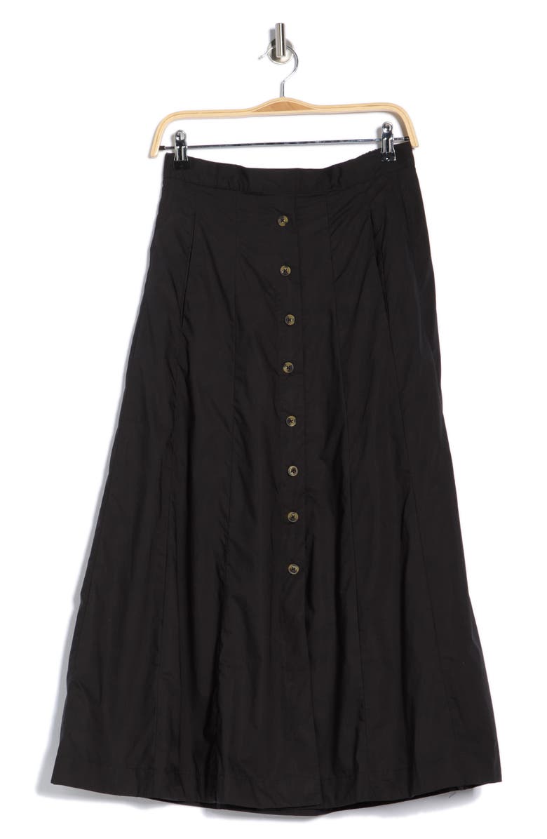 T Tahari Button Front Cotton Midi Skirt, Main, color, Black