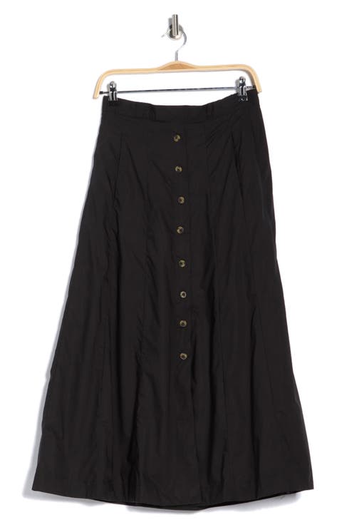 Button Front Cotton Midi Skirt