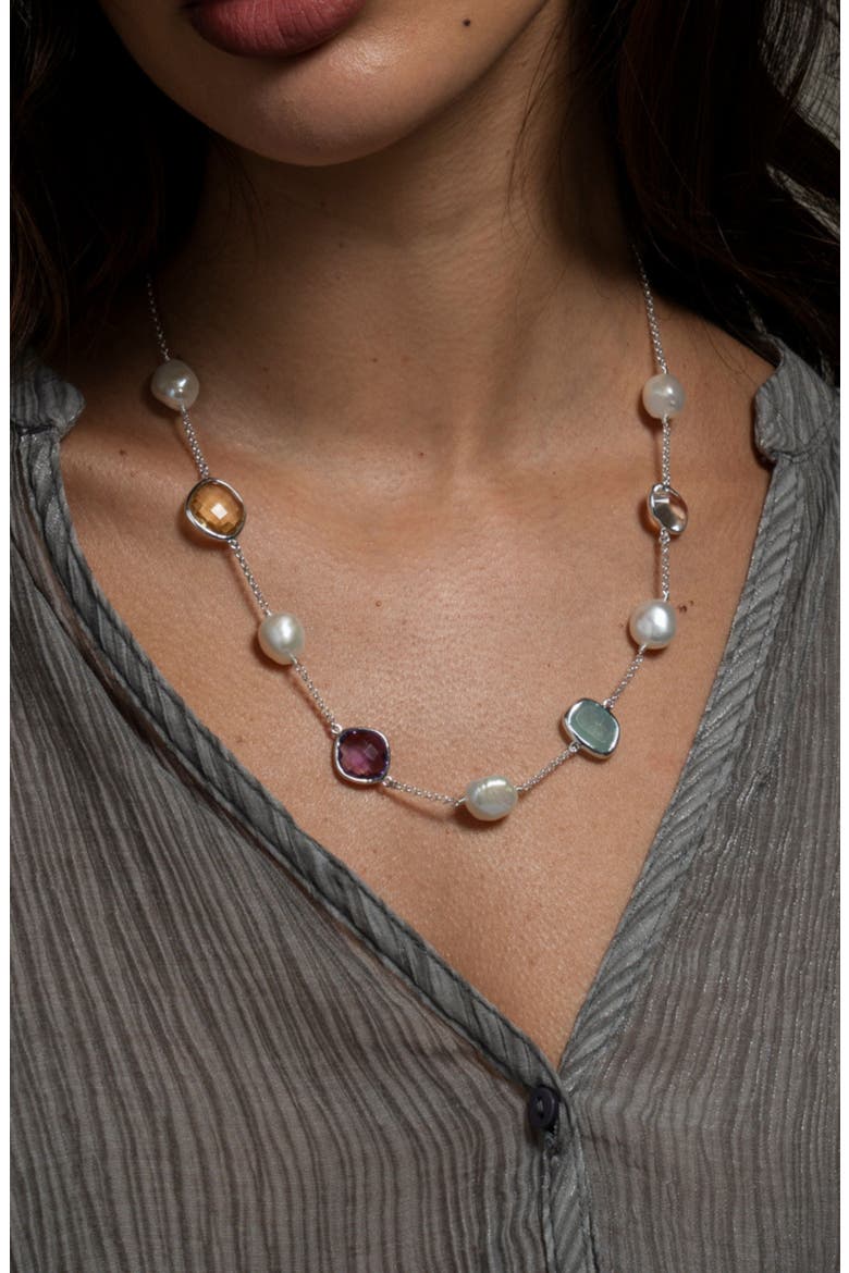 Candy Gemstone & Baroque Pearl Pebble Necklace, Alternate, color, Sterling Silver