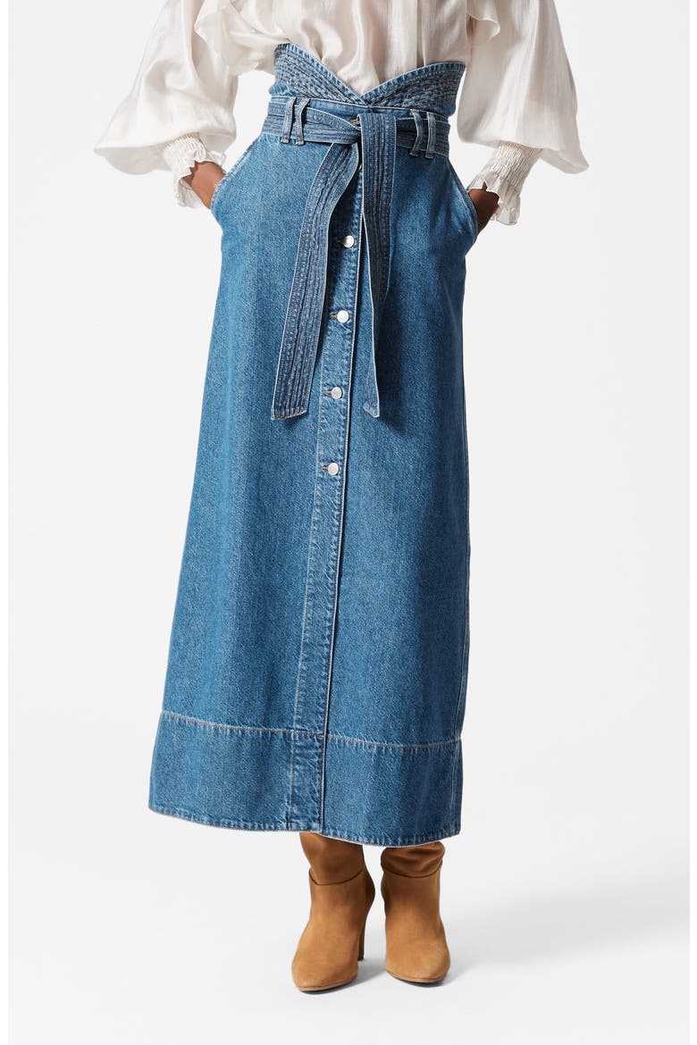 Denim Maxi Skirt, Main, color, BLUE MEDIUM DUSTY
