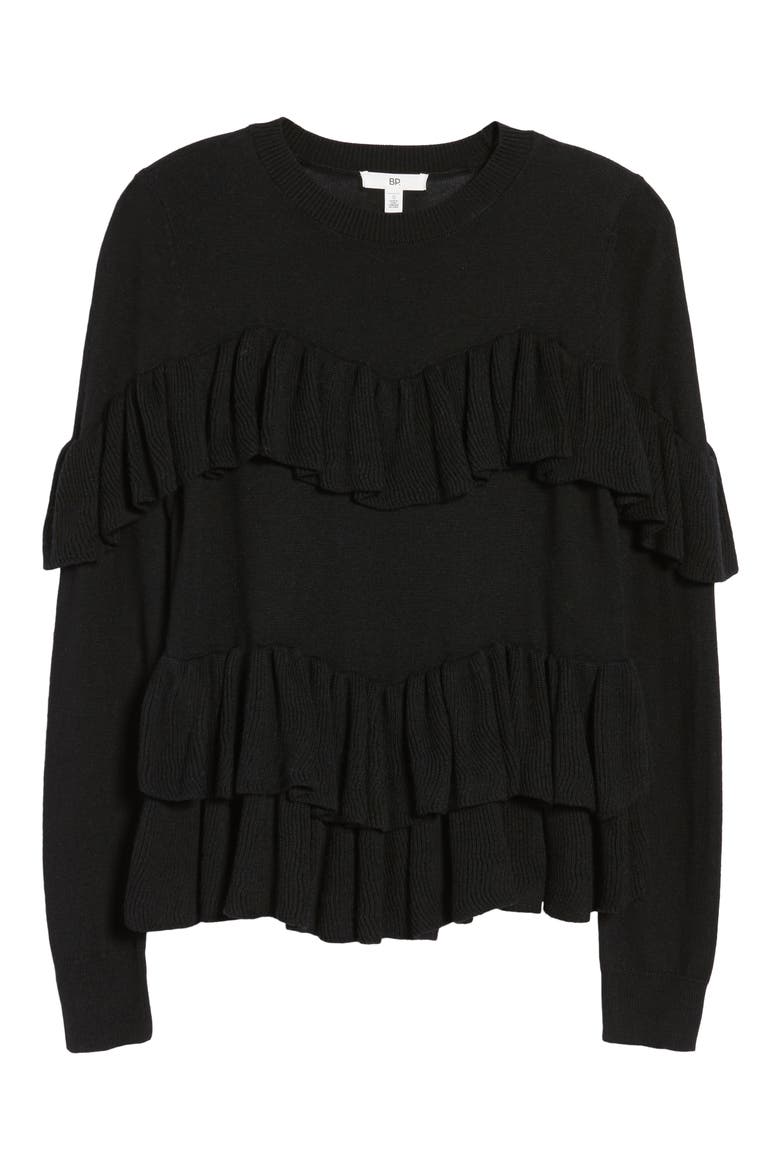 Double Ruffle Sweater, Alternate, color, BLACK