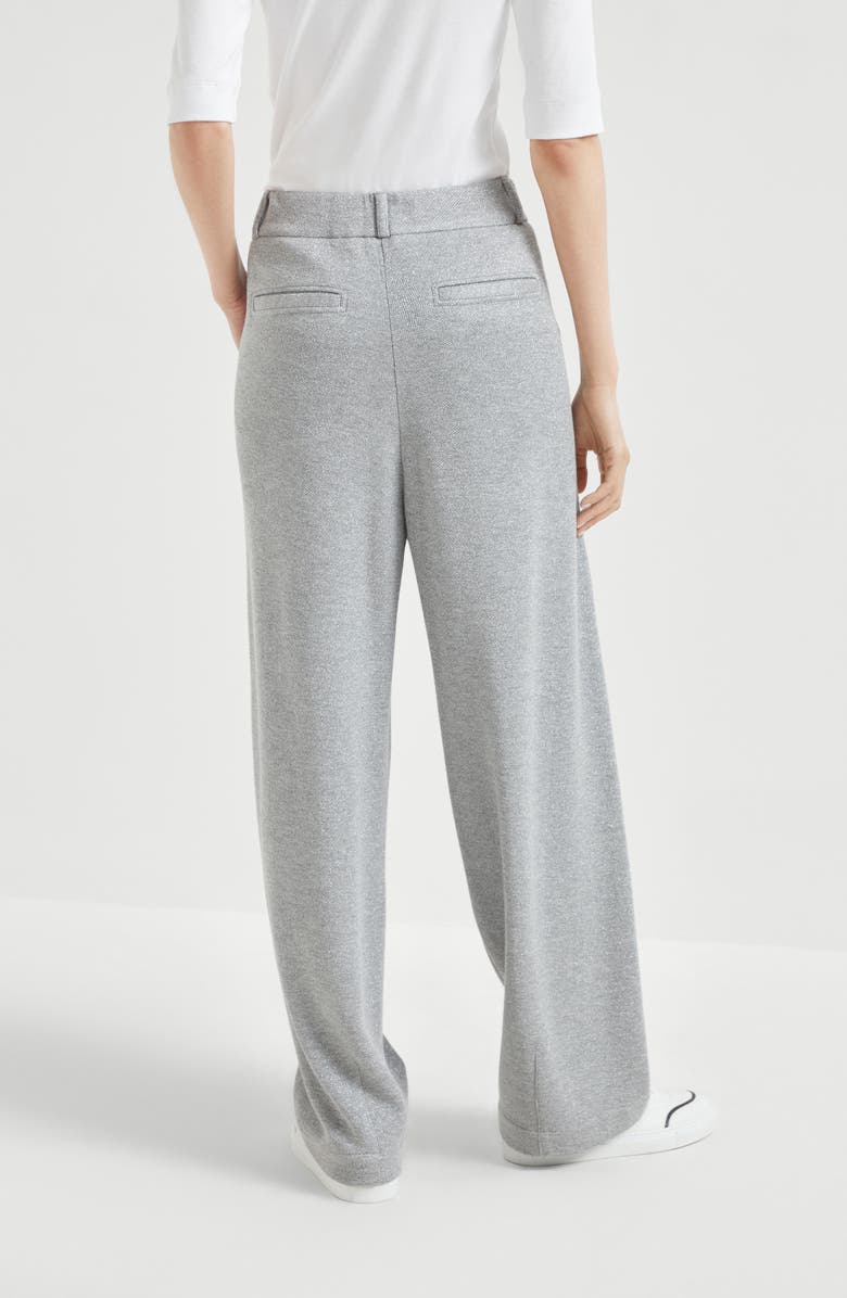 Brunello Cucinelli Sparkling piqué trousers, Alternate, color, Silver
