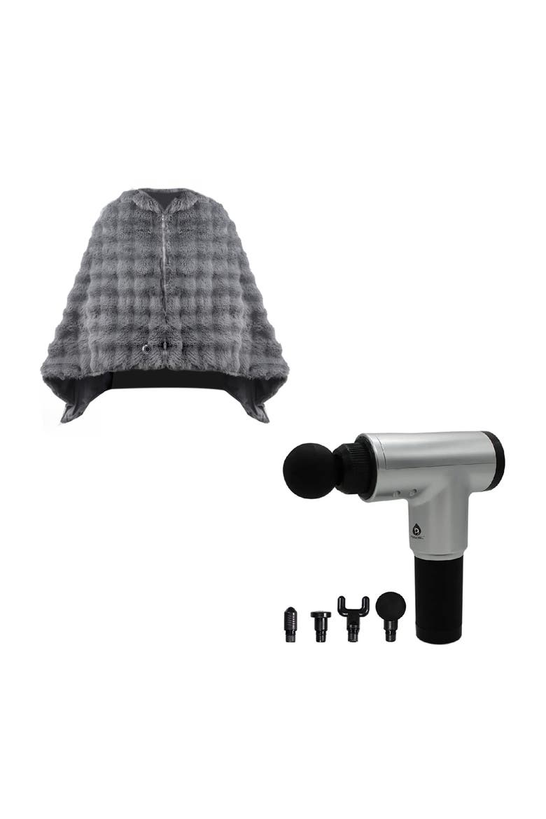 Heated Poncho & 6-Speed Deep Tissue Massager, Main, color, Grey