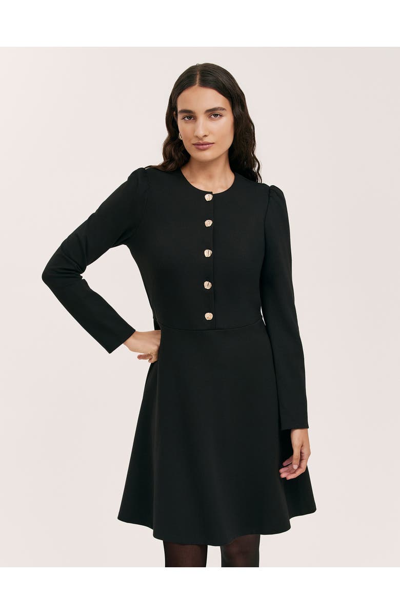 Finery London Rae Ponte Jersey Buttoned Dress, Alternate, color, Black