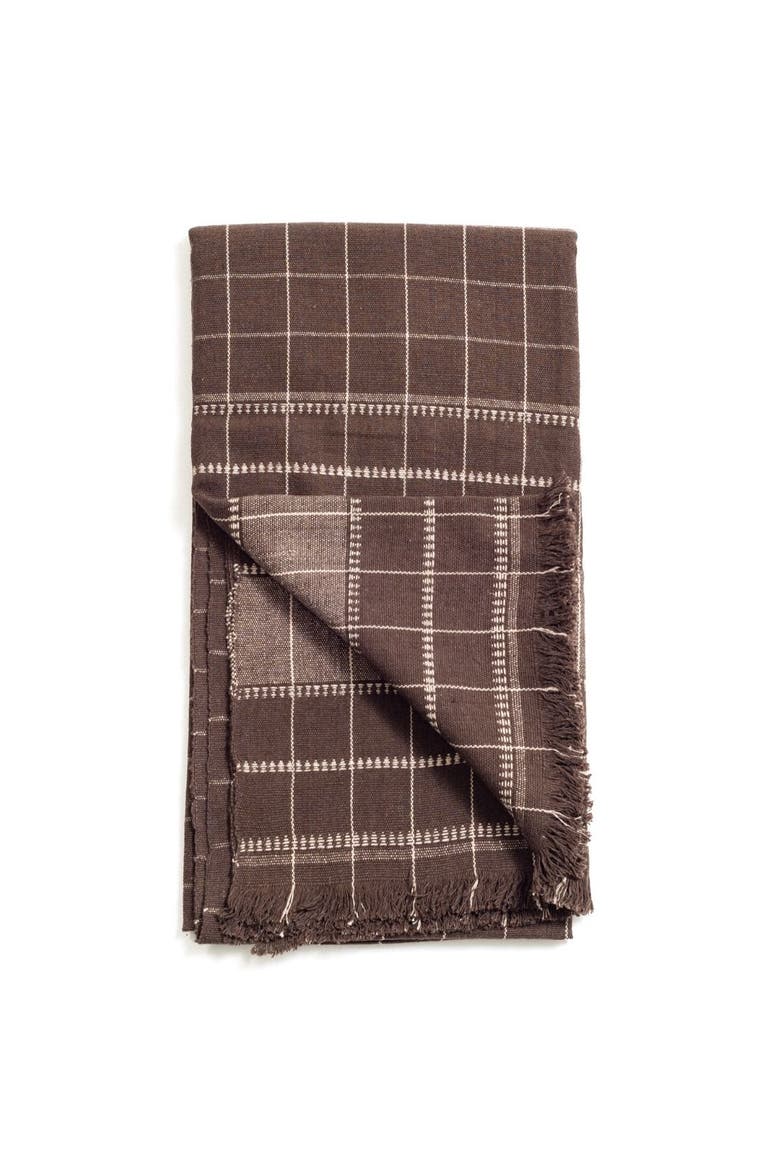 Treacle Checks Pattern Hand spun Organic Cotton Handloom Throw, Main, color, Brown