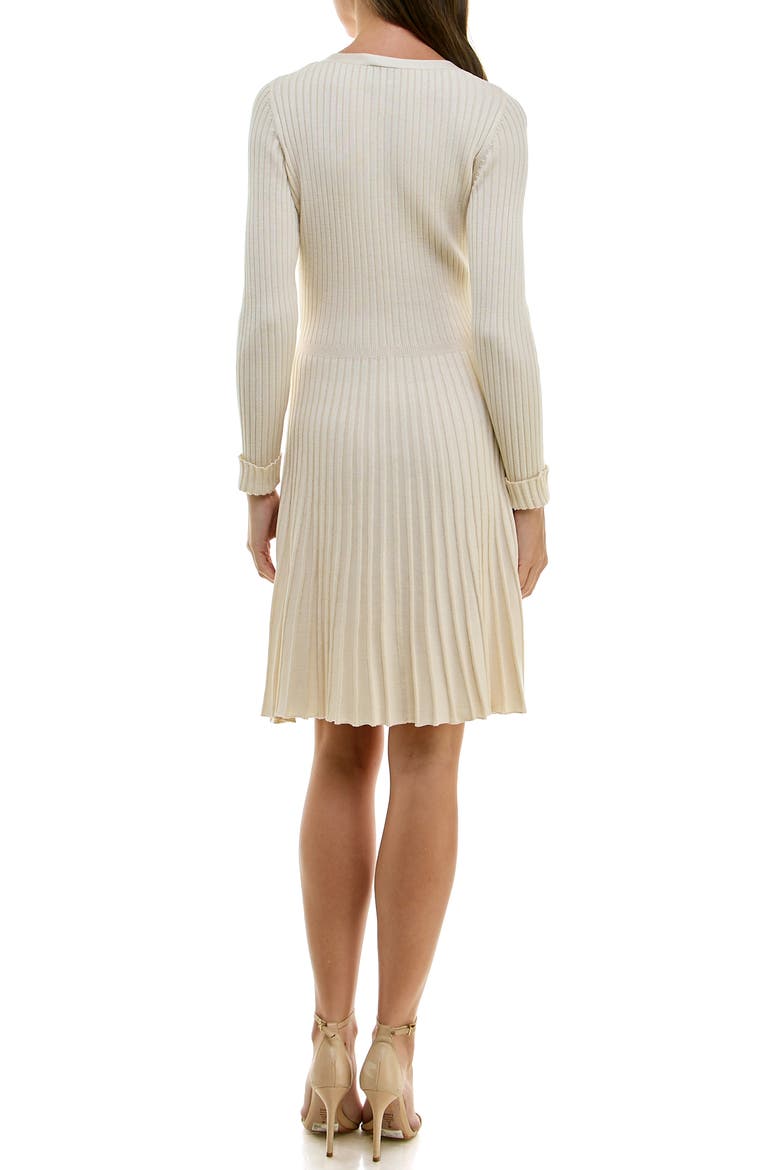 V-Neck Long Sleeve Button-Up Sweater Dress, Alternate, color, BONE