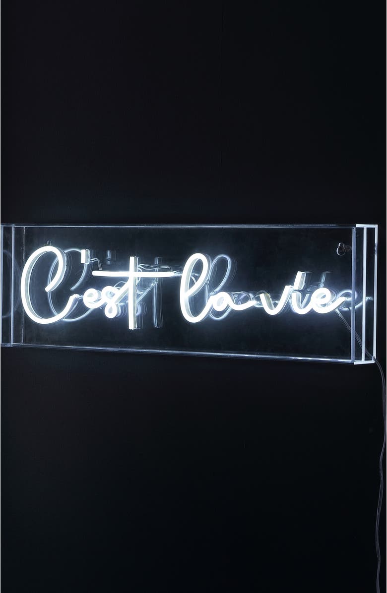 JONATHAN Y C'est La Vie 20" X 6" Contemporary Glam Acrylic Box USB Operated LED Neon Light, White, Alternate, color, White