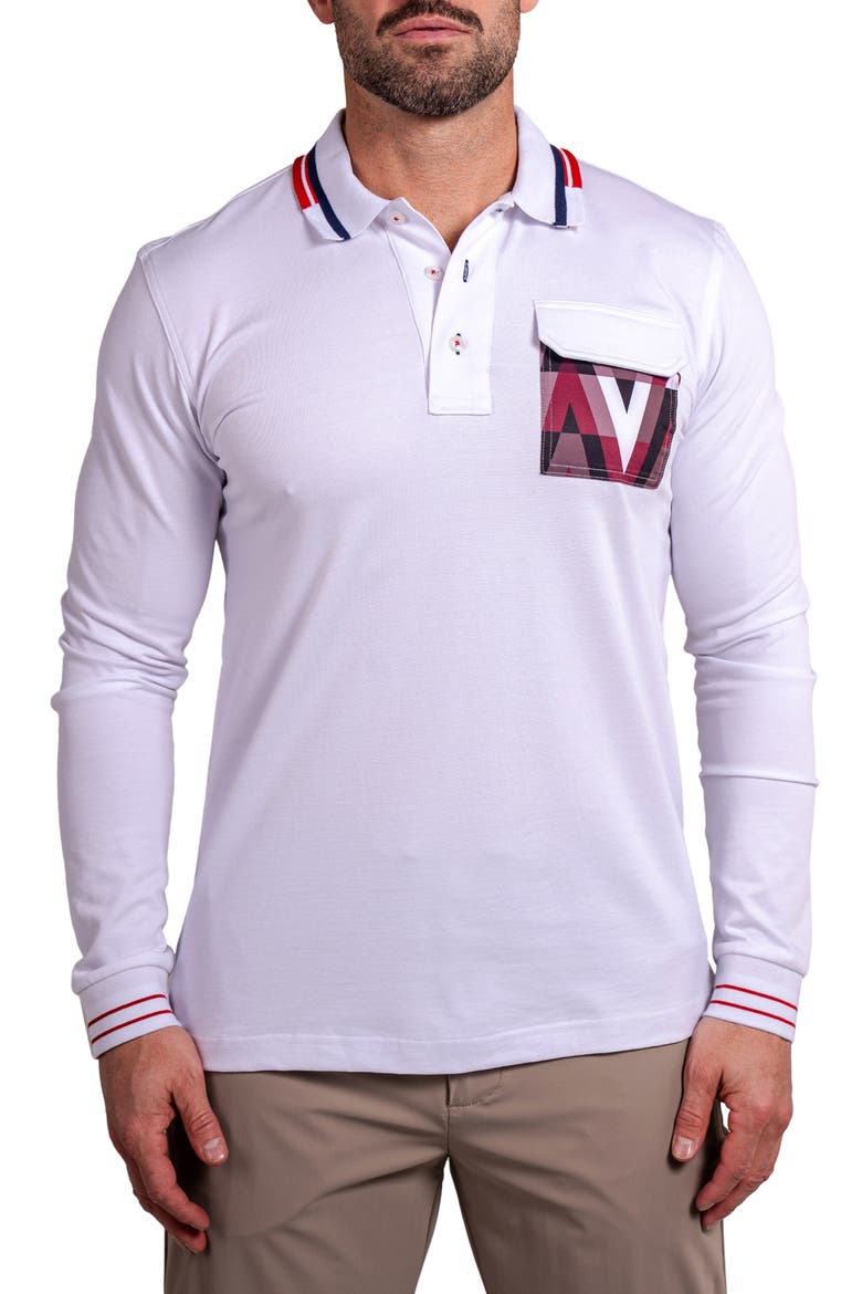 Ascension 0081 Tipped Long Sleeve Polo, Main, color, WHITE