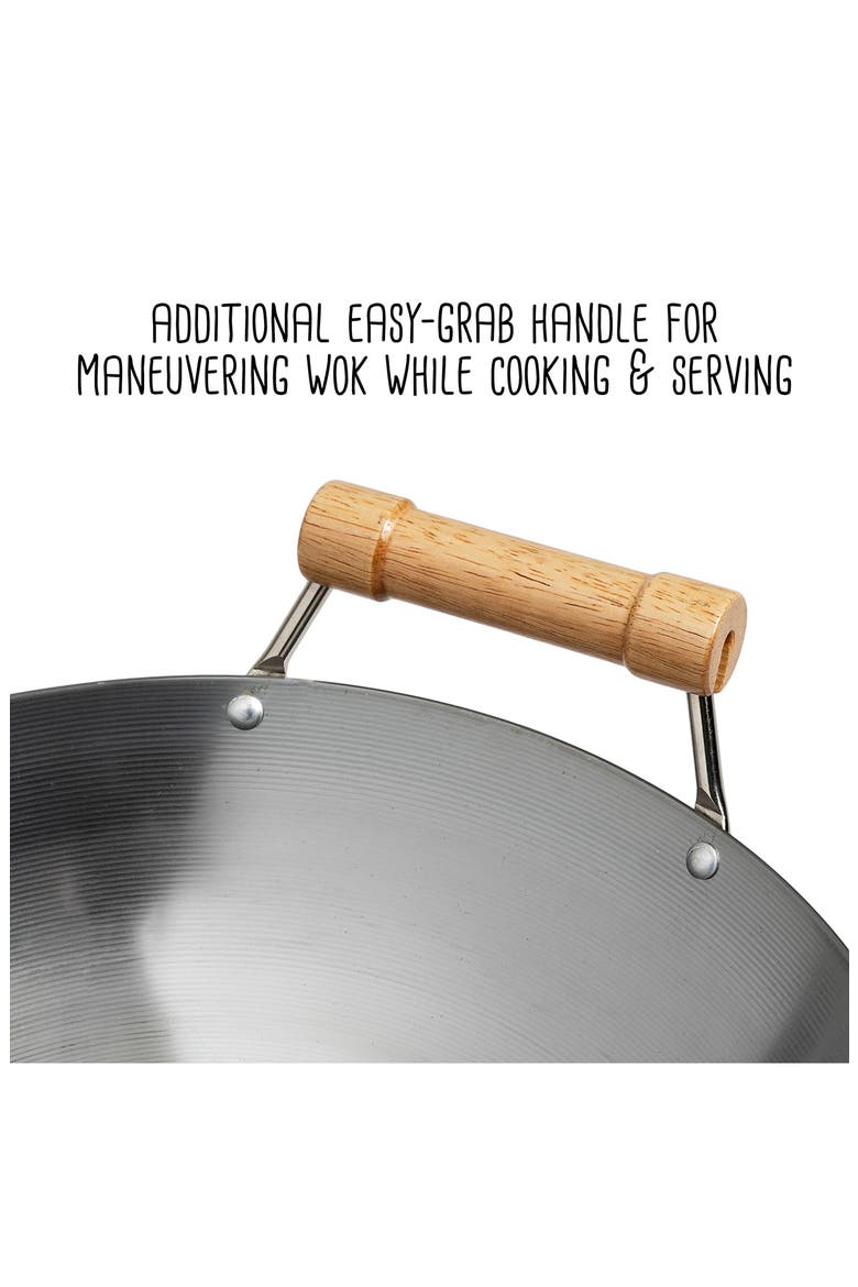 Classic Series 14-Inch Round Bottom Carbon Steel Wok with Birch Handles - Silver, Alternate, color, SILVER