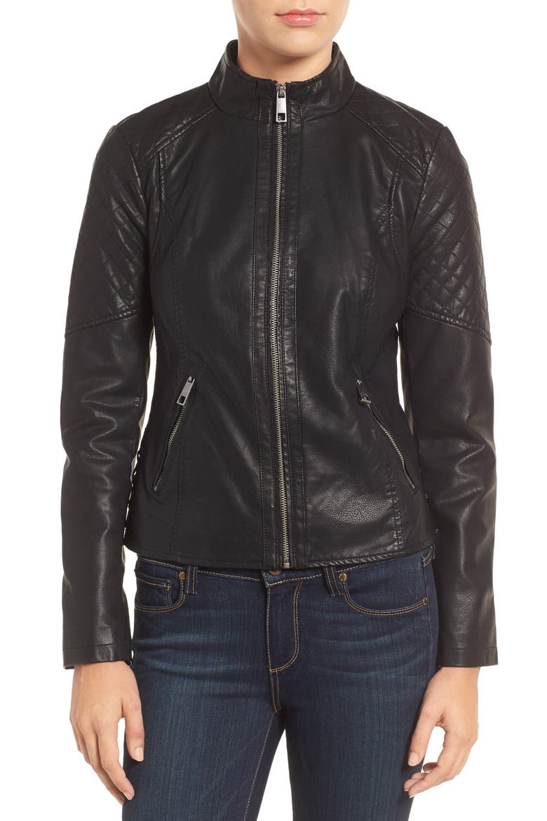 Faux Leather Jacket, Alternate, color, BLACK