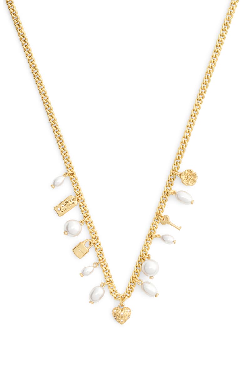 Iconic Faux Pearl Charm Necklace, Alternate, color, PEARL/ GOLD