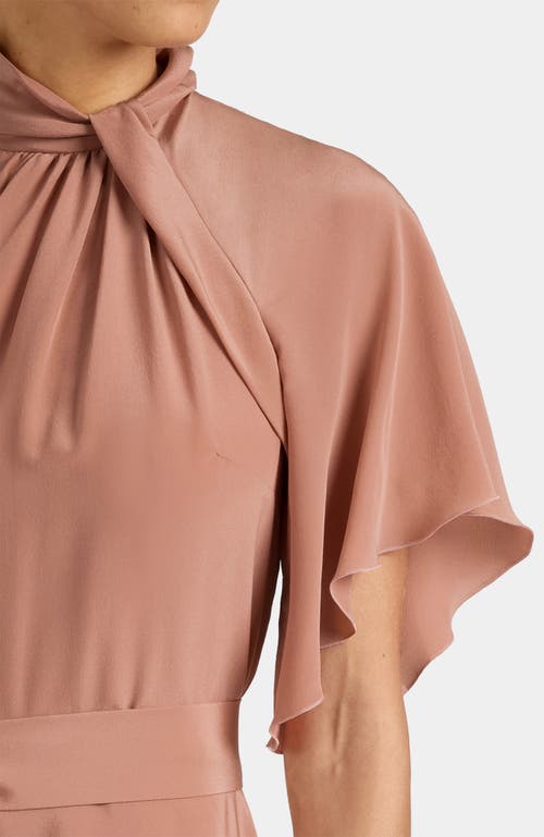 Santorelli Niki Silk Mock Neck Midi Dress With Short Cape Sleeves In Pink