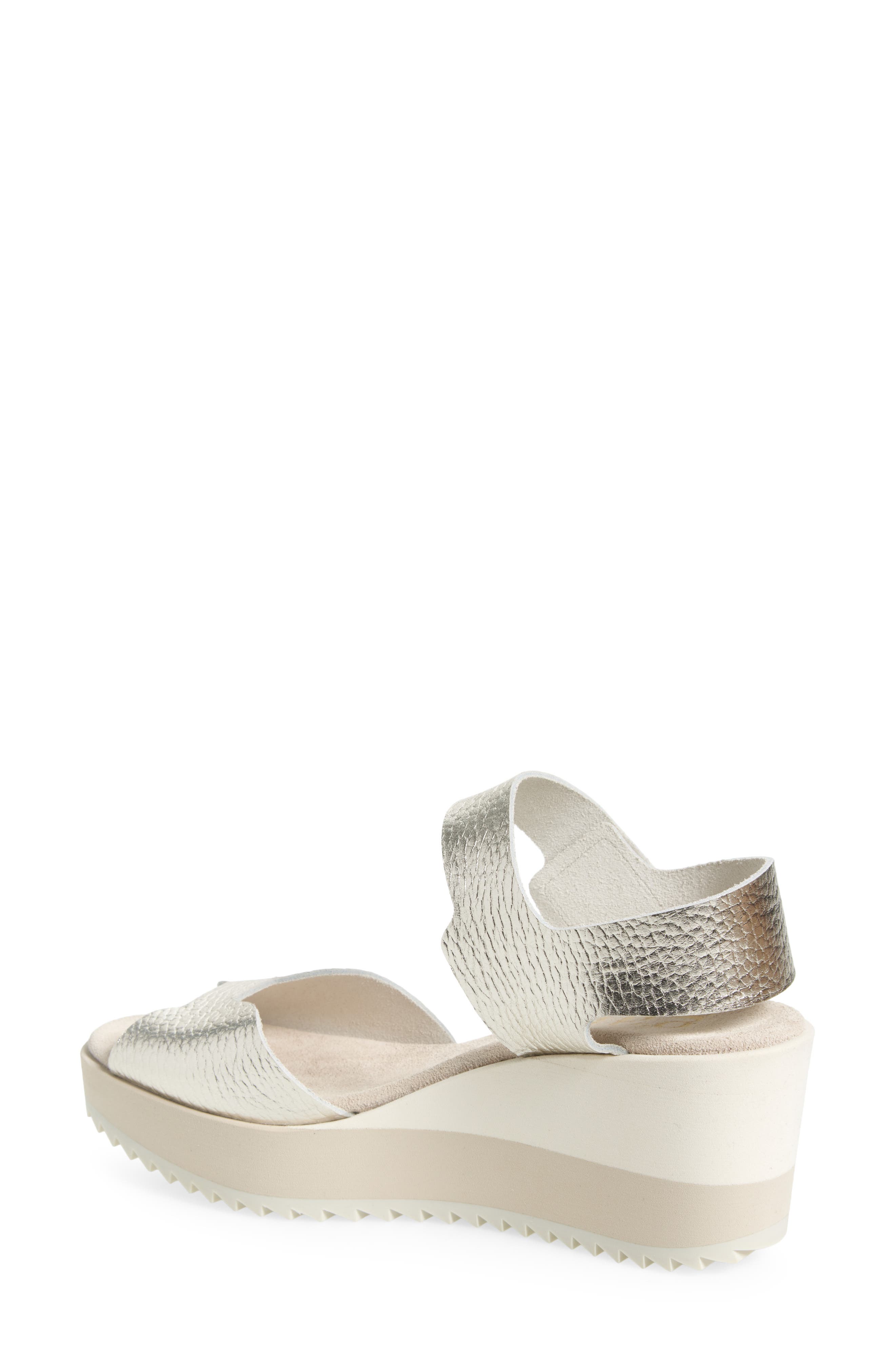 Fama Ankle Strap Wedge Sandal, Alternate, color, STERLING CERVO LAME
