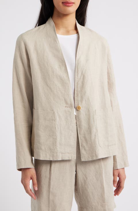 High Collar Organic Linen Jacket (Regular & Petite)