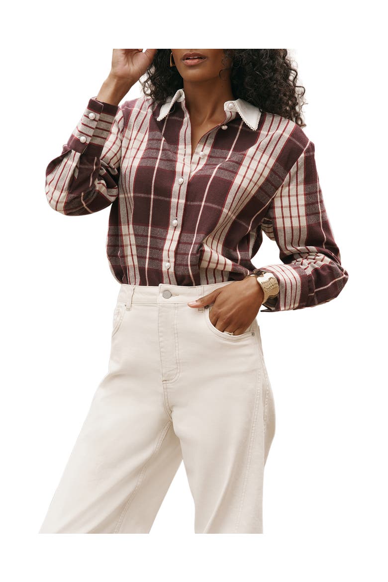 Checked Cotton Shirt, Alternate, color, Burgundy