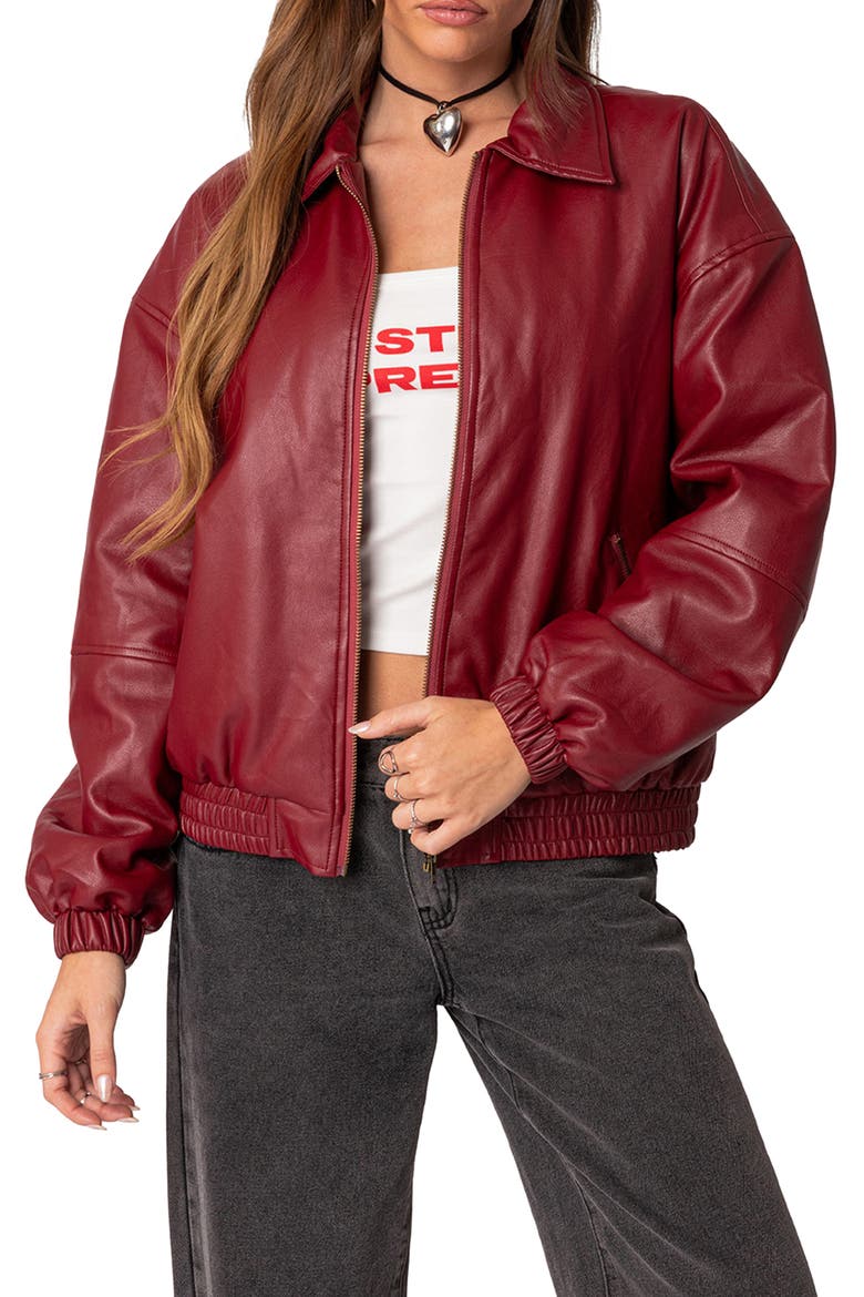 Halley Faux Leather Jacket, Main, color, BORDU