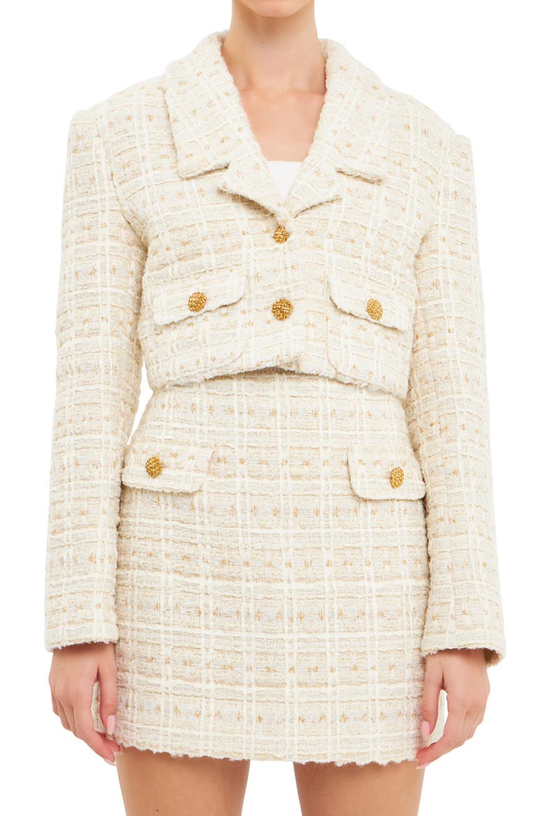 Premium Crop Tweed Jacket, Alternate, color, IVORY