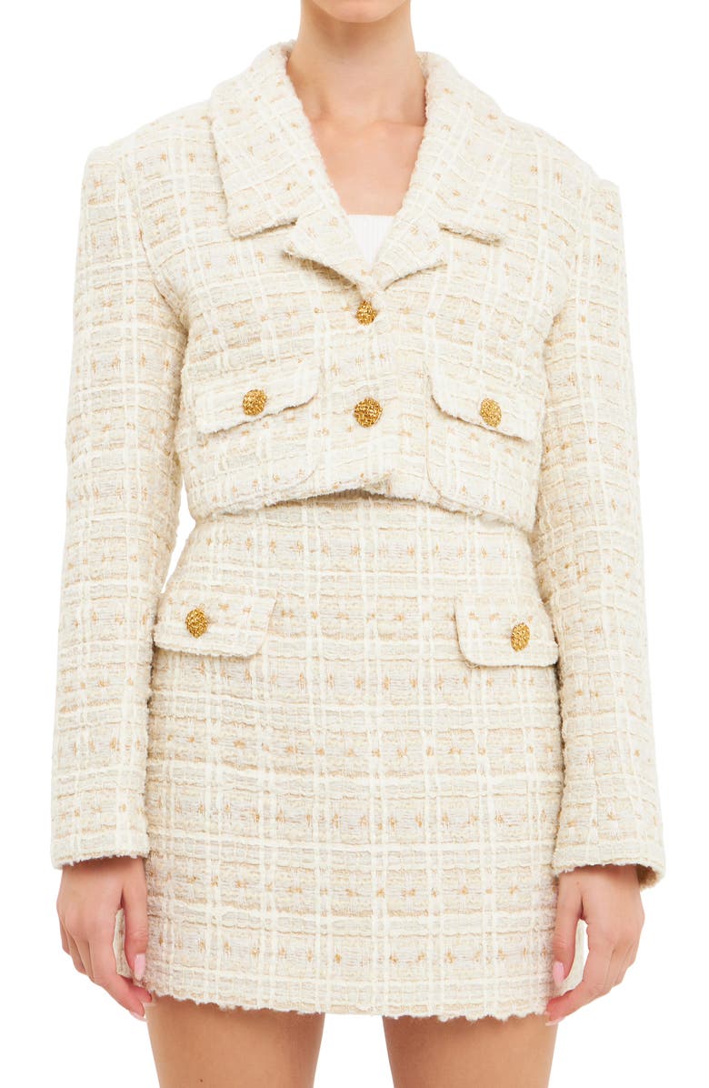 Endless Rose Premium Crop Tweed Jacket, Alternate, color, Ivory