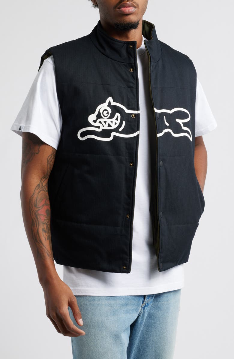 ICECREAM Logwood Reversible Quilted Vest, Main, color, Black