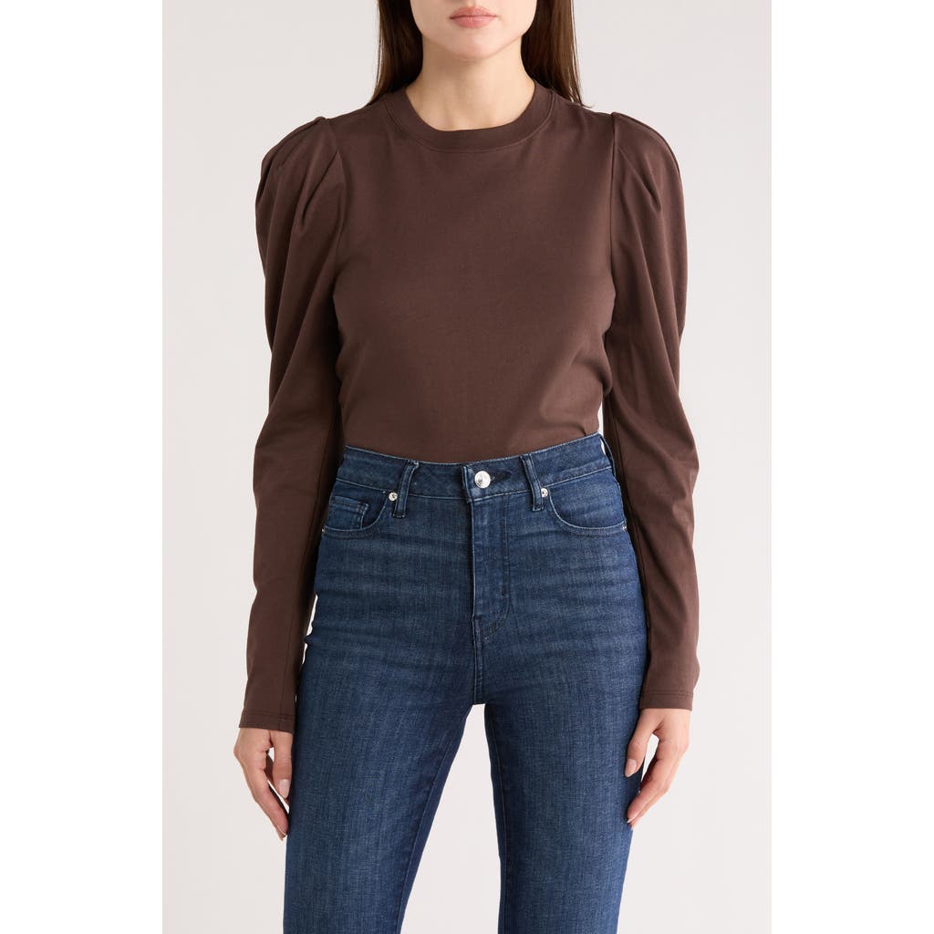Frame The Femme Puff Sleeve Top In Brown