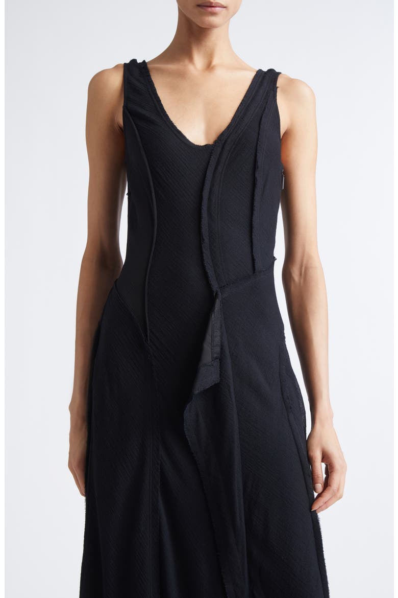 Wool Chiffon Asymmetric Gown with Train, Alternate, color, BLACK
