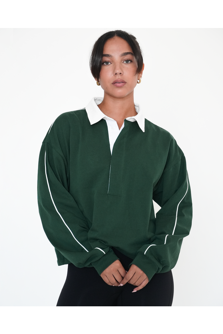 Rugby Piping Relaxed Polo Top, Main, color, Green/White