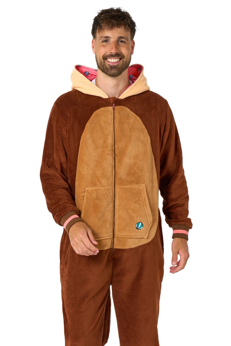 Otter Hooded Fleece Costume Jumpsuit, Alternate, color, BEIGE