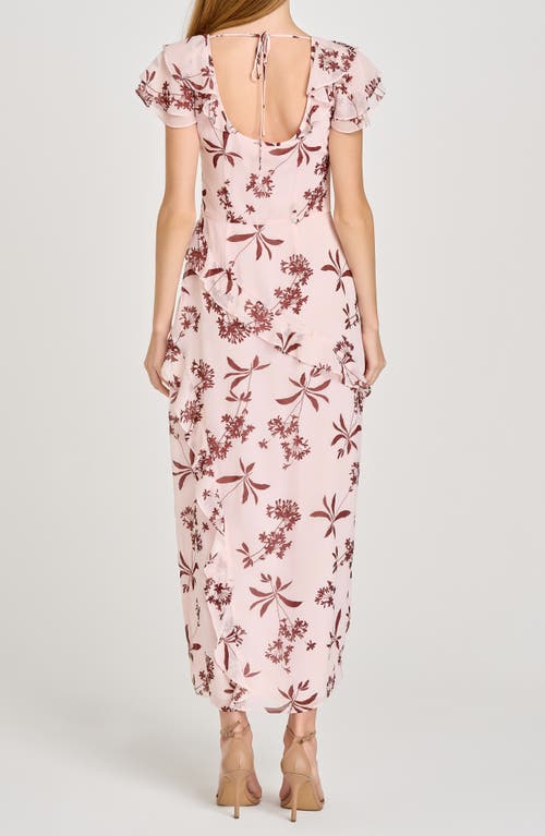 Shop Wayf Violetta Floral Ruffle Sleeve Dress In Baby Pink Floret