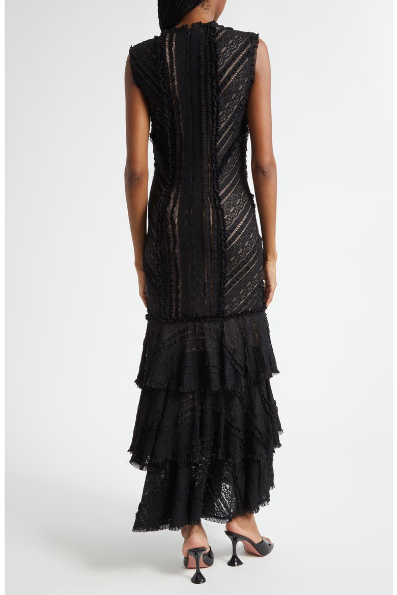 Maceio Stretch Lace Tiered Maxi Dress, Alternate, color, BLACK