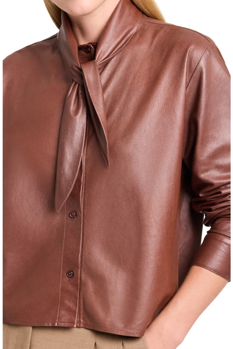 Leather Tie Collar Button-Up Shirt, Alternate, color, CIGAR