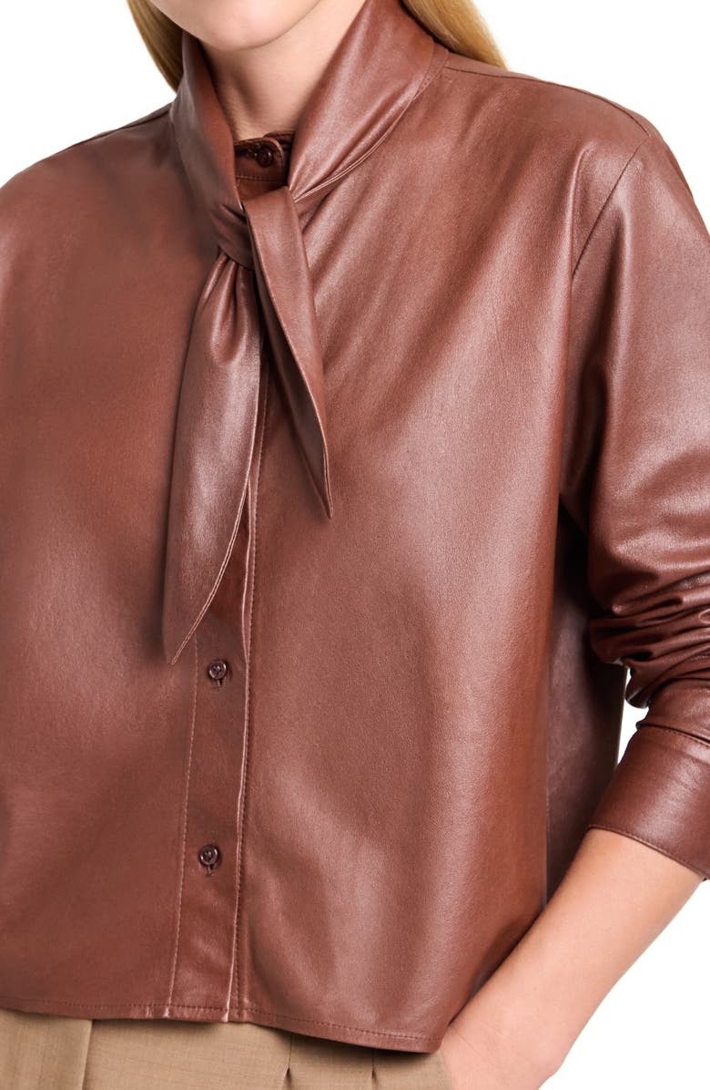 TWP Leather Tie Collar Button-Up Shirt, Alternate, color, Cigar