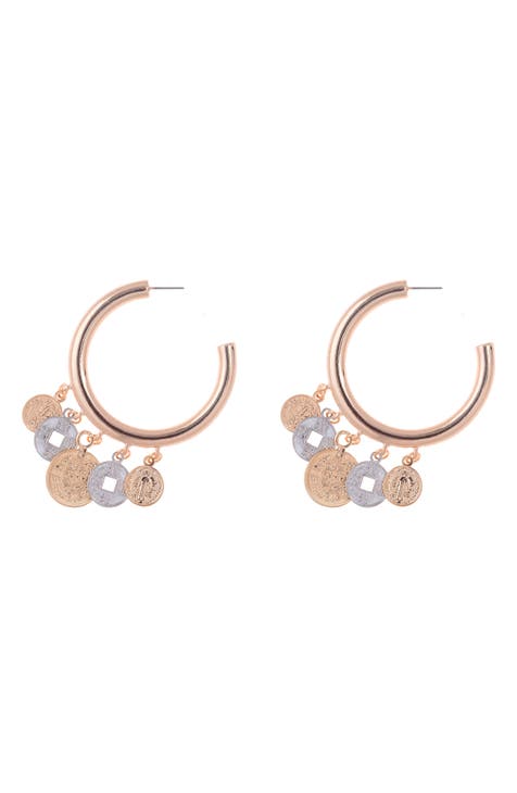 Two-Tone Coin Hoop Earrings