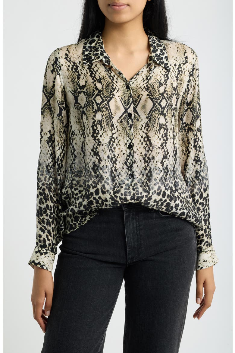 Snake Print Roll-Up Sleeve Cupro Shirt, Main, color, SLATE/ALABASTER MULTI