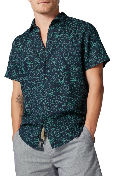 Barrytown Sports Fit Floral Short Sleeve Linen Button-Up Shirt