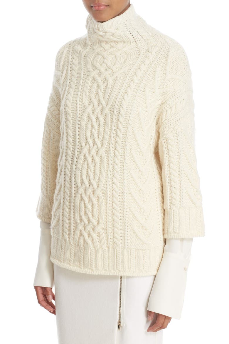 'Ercole' Cable Knit Wool & Cashmere Sweater, Alternate, color, WHITE