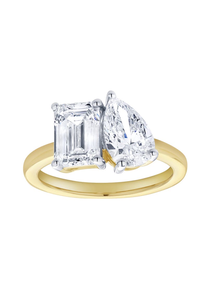 Evermore 14K Gold Toi et Moi Emerald and Pear Lab Grown Diamond Ring - 3 ct, Main, color, 14K Yellow Gold