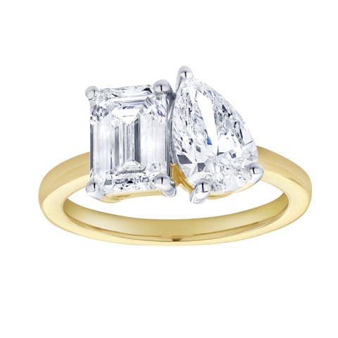 Evermore 14K Gold Toi et Moi Emerald and Pear Lab Grown Diamond Ring - 3 ct