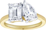 LuvMyJewelry Evermore 14K Gold Toi et Moi Emerald and Pear Lab Grown Diamond Ring - 3 ct