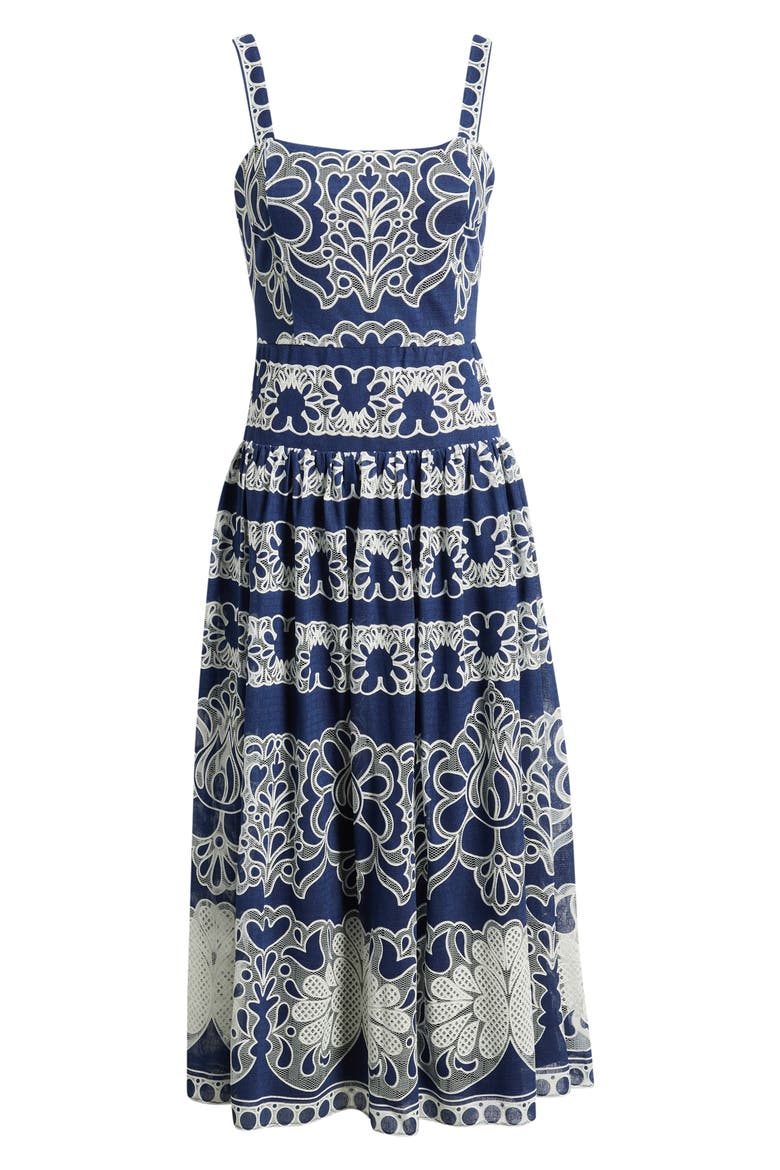 Drop Waist Lace Midi Sundress, Alternate, color, NAVY MULTI