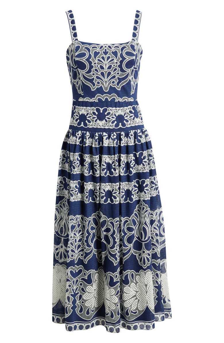 Julia Jordan Drop Waist Lace Midi Sundress, Alternate, color, Navy Multi