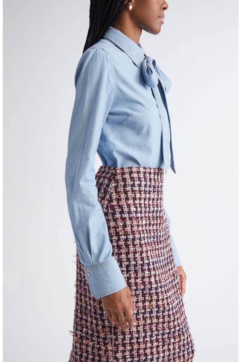 Tie Neck Chambray Shirt, Alternate, color, LIGHT DENIM WASH