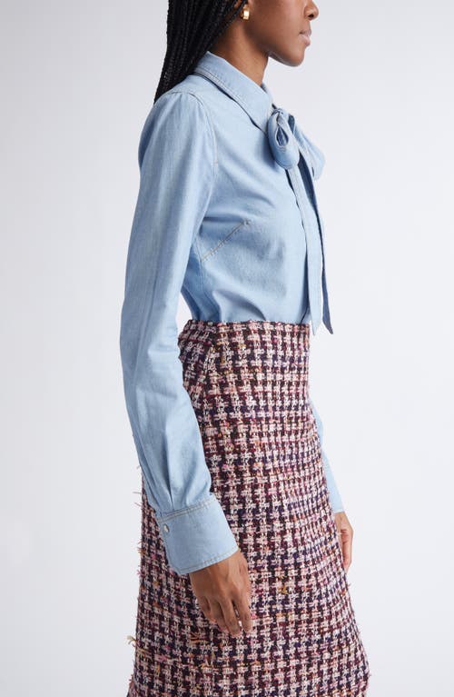 St John St. John Tie Neck Chambray Shirt In Blue